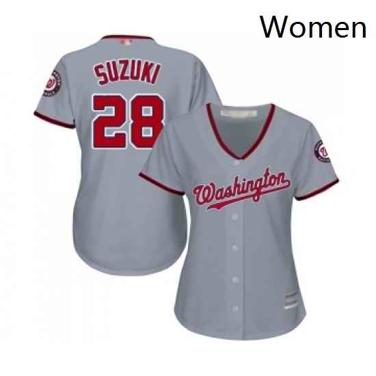 Womens Washington Nationals 28 Kurt Suzuki Replica Grey Road Cool Base Baseball Jersey